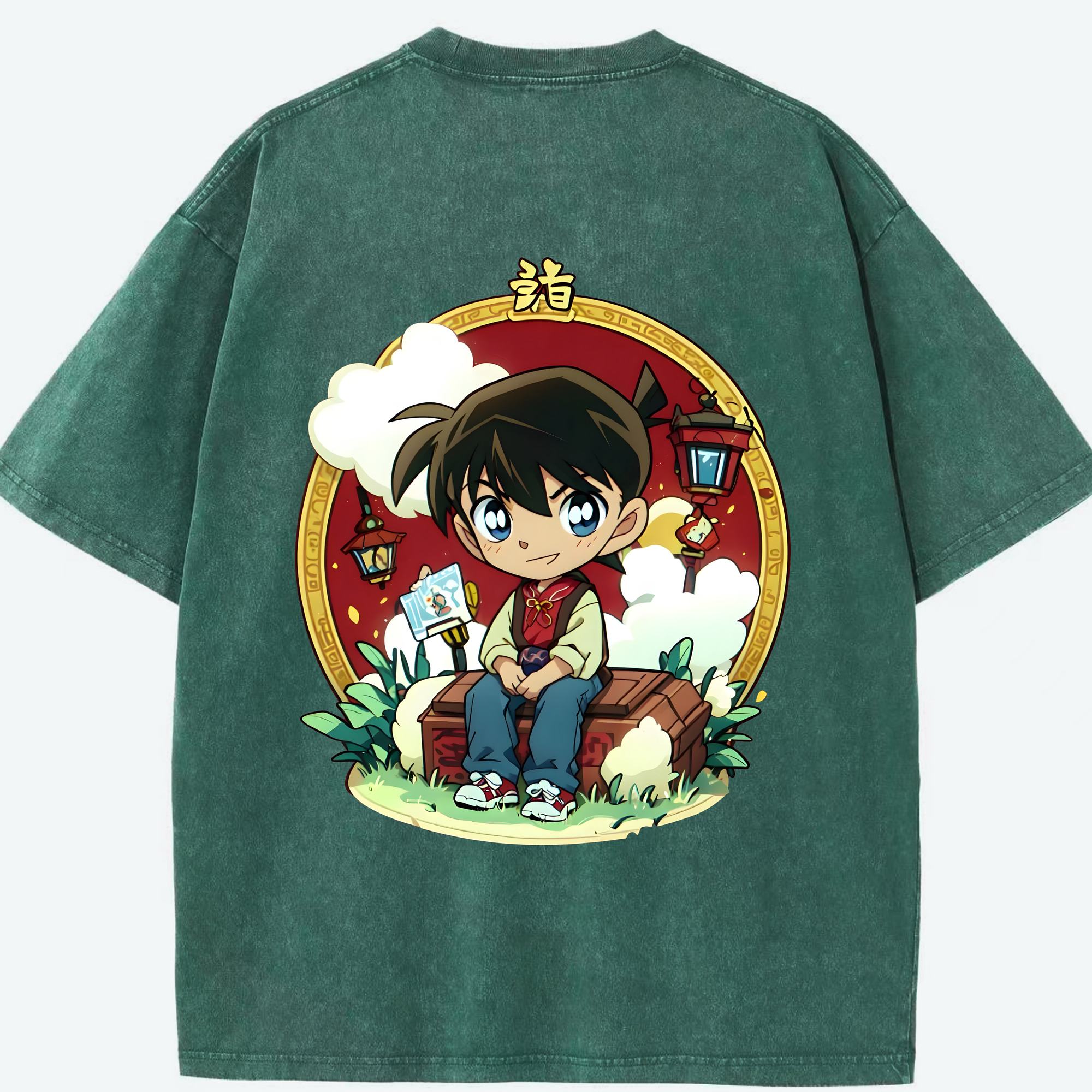 （画像用） 名探偵コナン 江戸川 コナン Detective Conan Conan Edogawa 綿100% ヴィンテージ風 半袖Tシャツ（背面プリント）